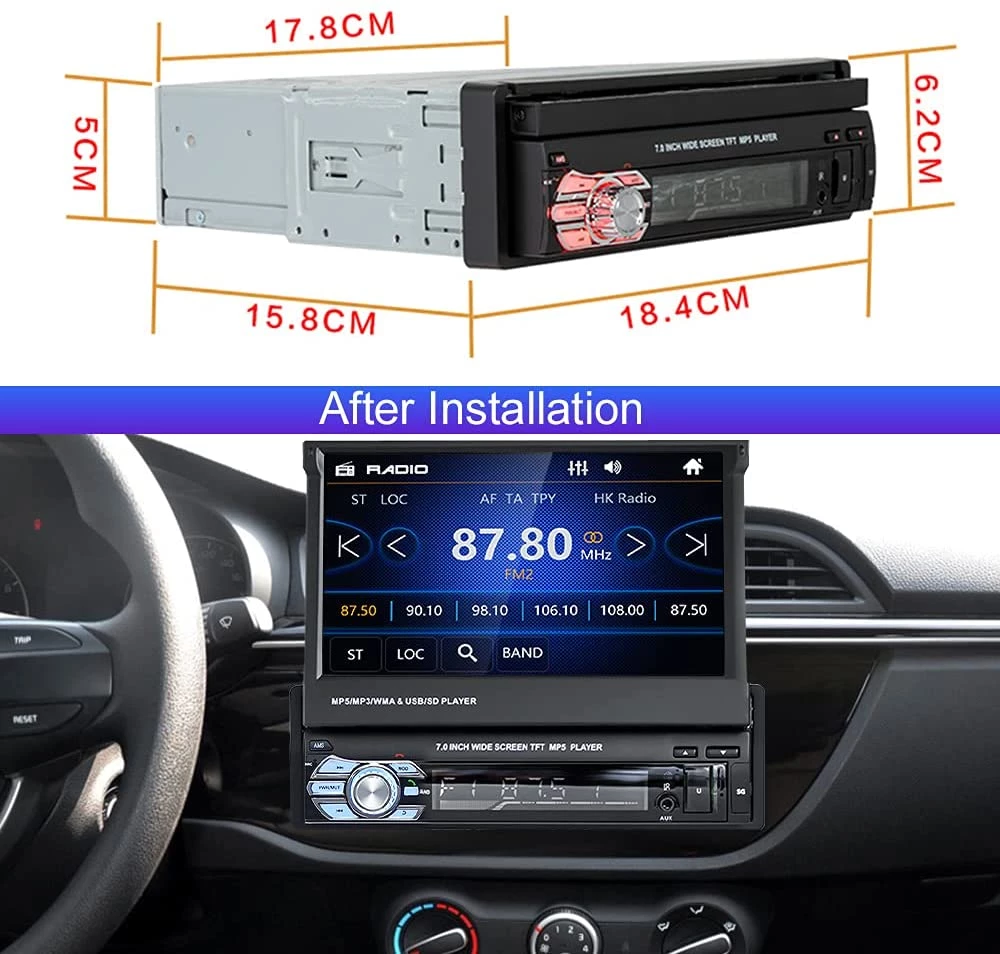 Autoradio 1 DIN rétractable MP3/MP5