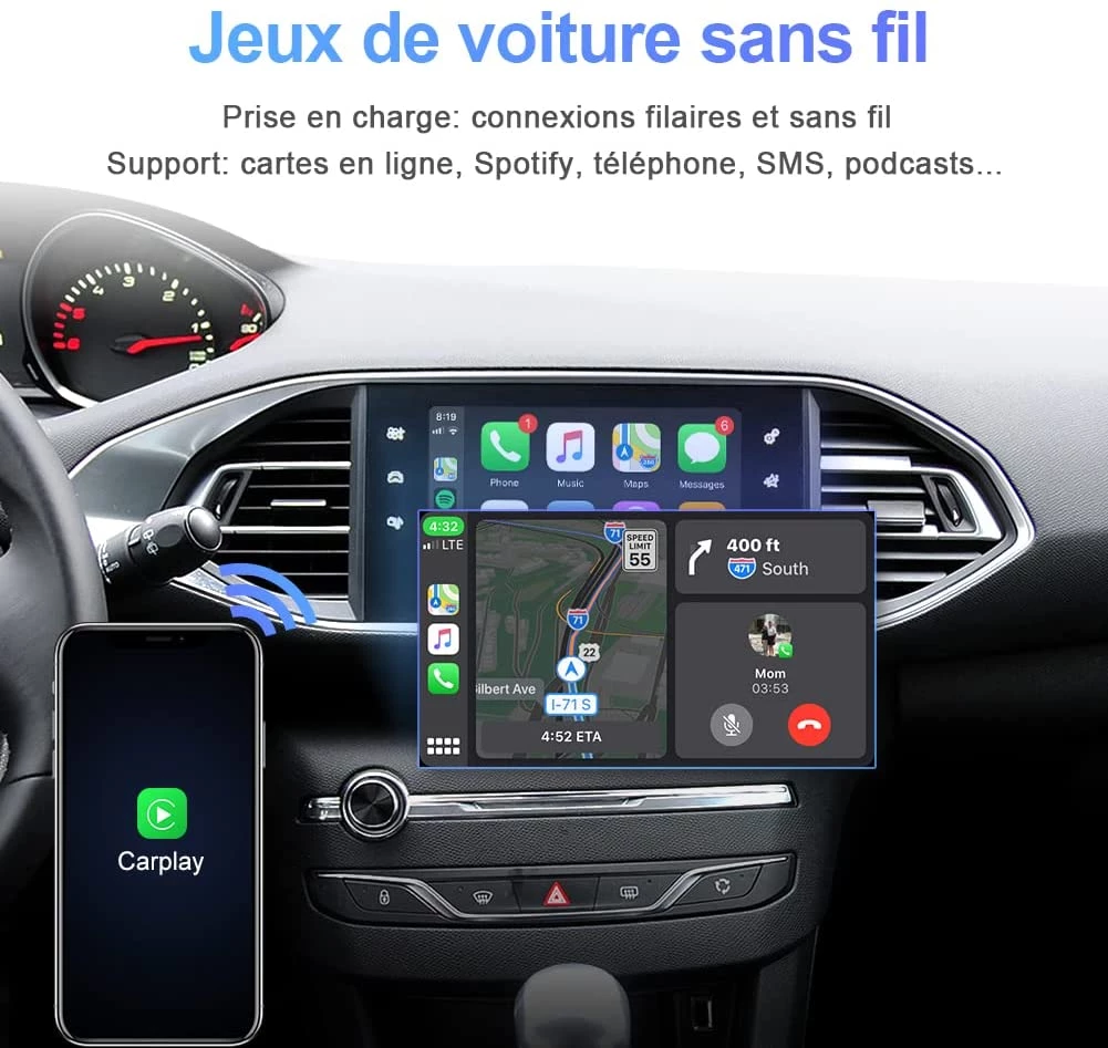 Décodeur Wireless CarPlay pour Citroën Picasso, DS4, DS3 / Peugeot 308, 508, 208, 2008, C4